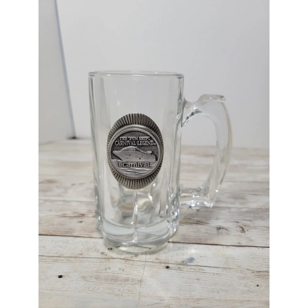 Carnival Legend Cruise Line Fun Ship Glass Beer Stein Mug Pewter Medallion Logo